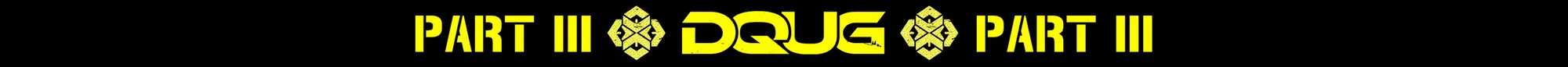 DQUG Part III wristband: yellow stencil lettering on black
