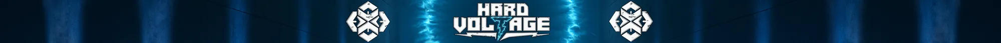 Hard Voltage wristband: the collective's white logo over an electric blue lightning background